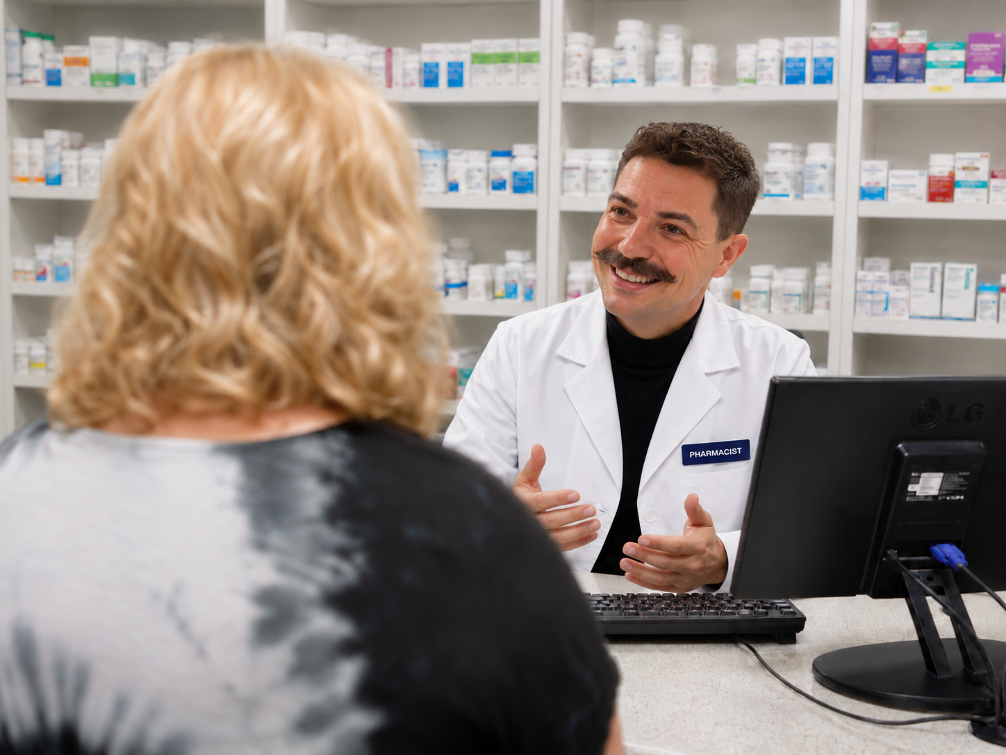 Darryl Wallis welcoming a patient at the Wellica intake desk